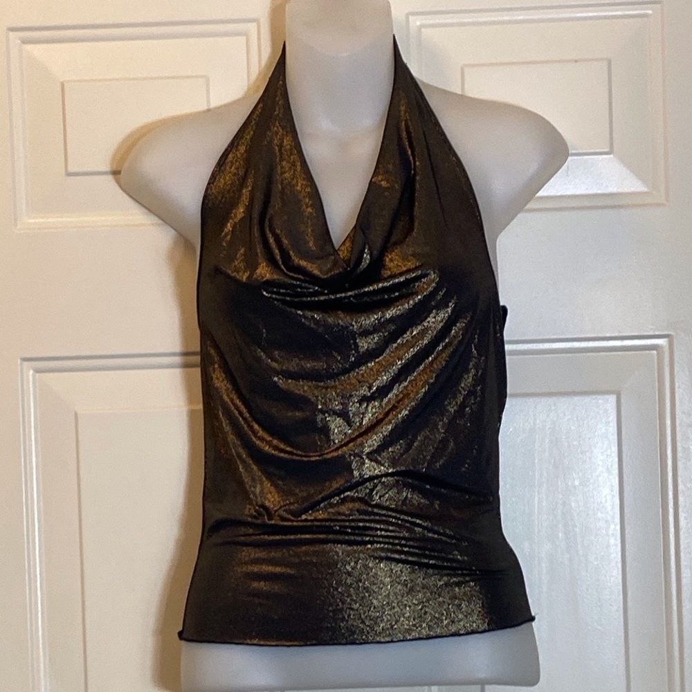 Check it out Gold and Black Sleeveless Halter Blouse Size S